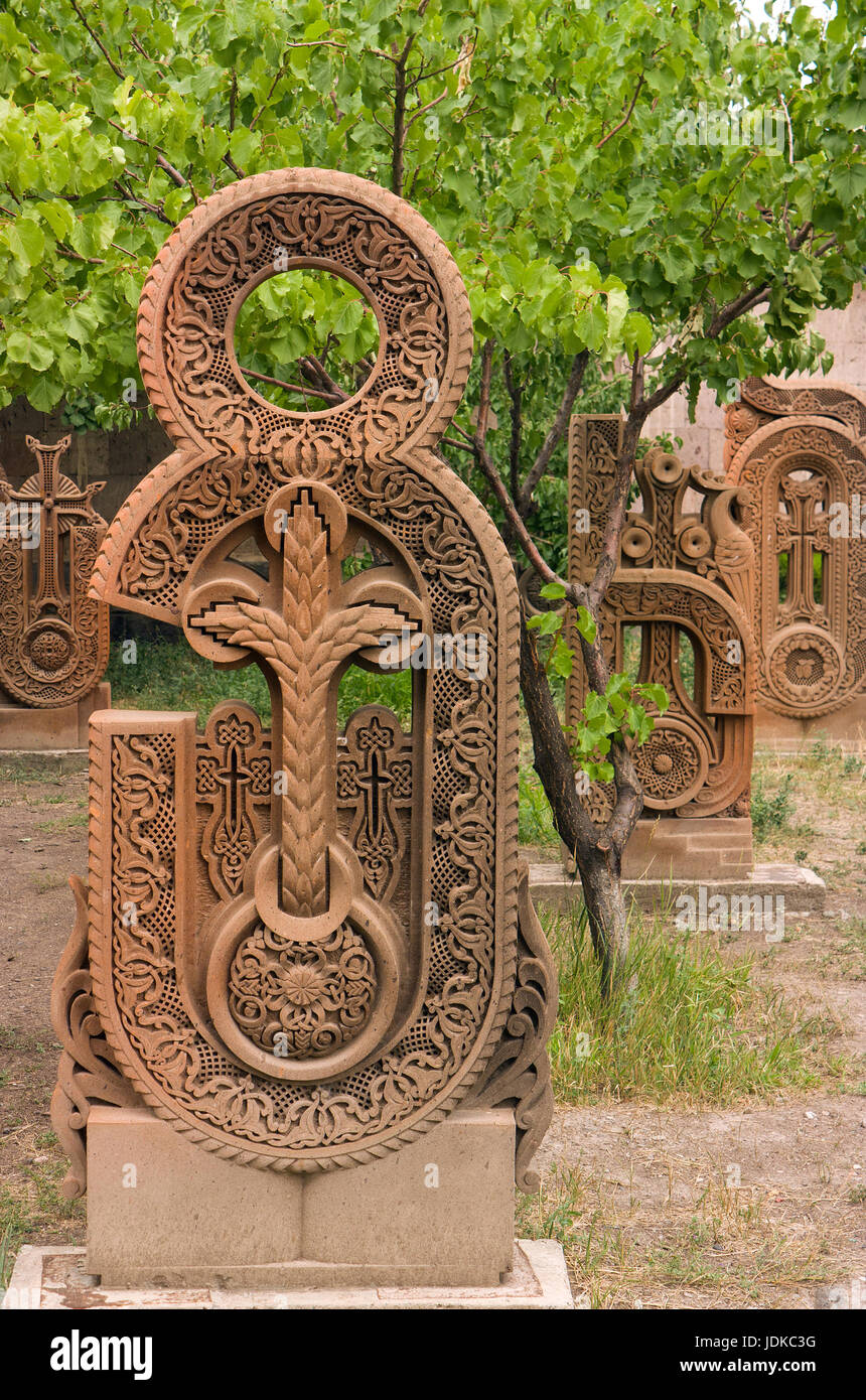 An old carved cross in tufa,Armenia. Stock Photo