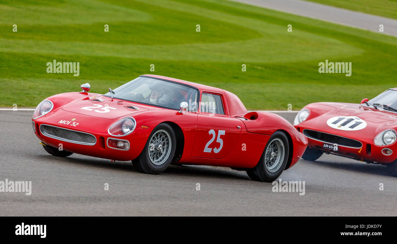 1965 Ferrari 250 LM with driver Gary Pearson during the Graham Hill Trophy race at Goodwood GRRC 75th Members Meeting, Sussex, UK. Stock Photo
