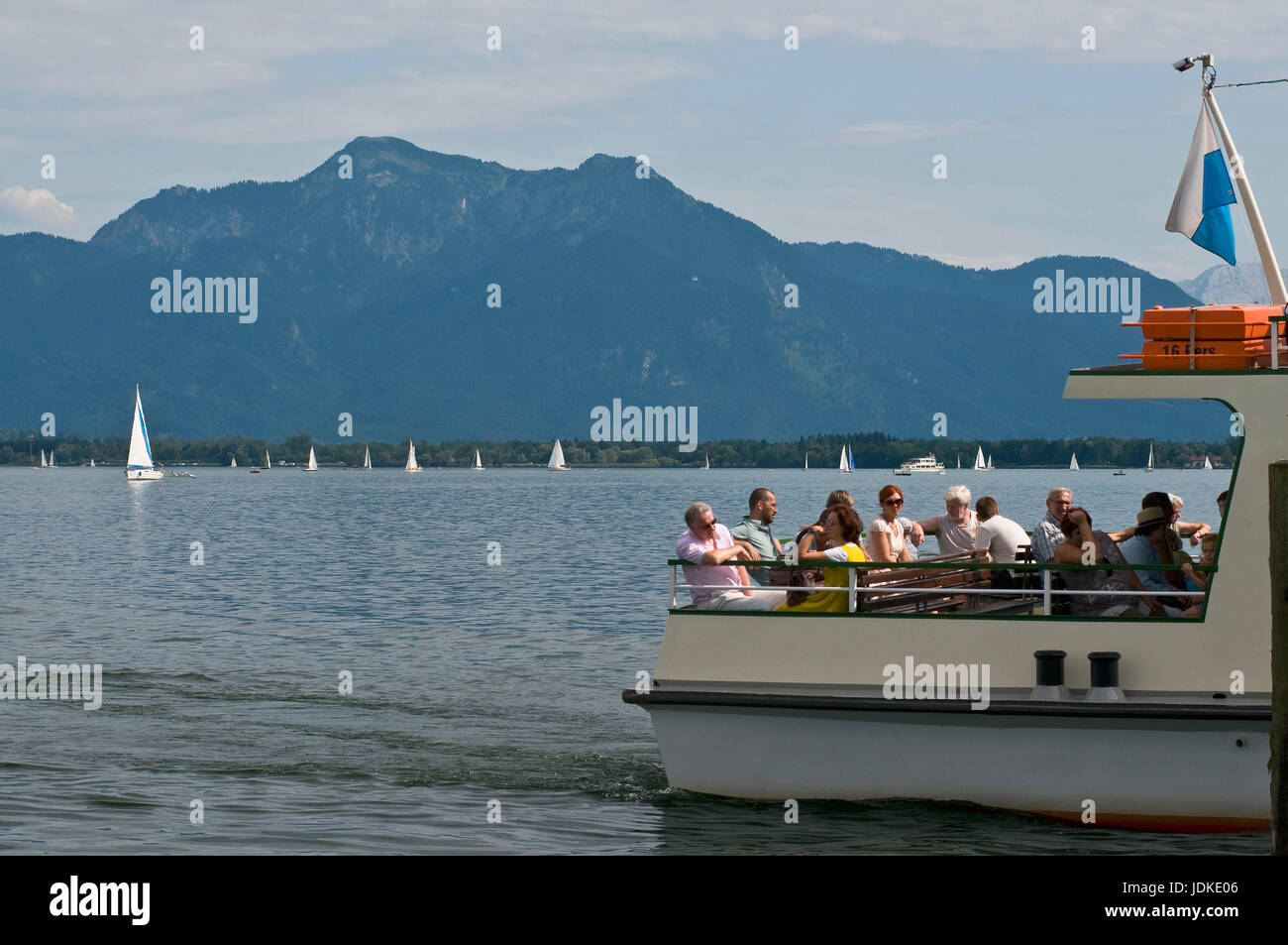 Europe, Germany, Bavaria, Lake Chiem, Chiemgau, Prien floor, look of the investor before the scenery of the Chiemgauer mountains, , Europa, Deutschlan Stock Photo