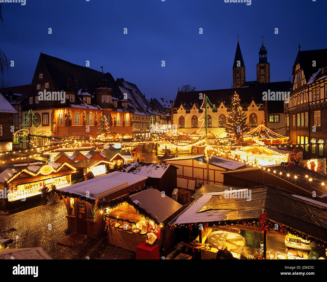 Goslar, Christmas fair with dusk, Weihnachtsmarkt bei Daemmerung Stock