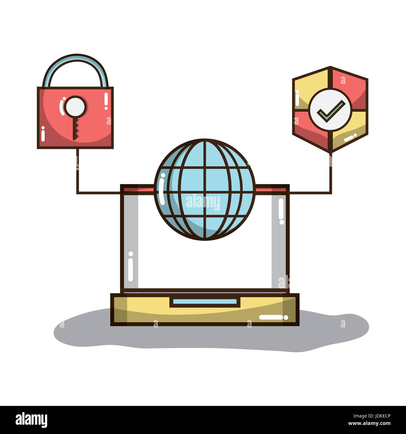 laptop with global and shield with padlock symbols Stock Vector Image