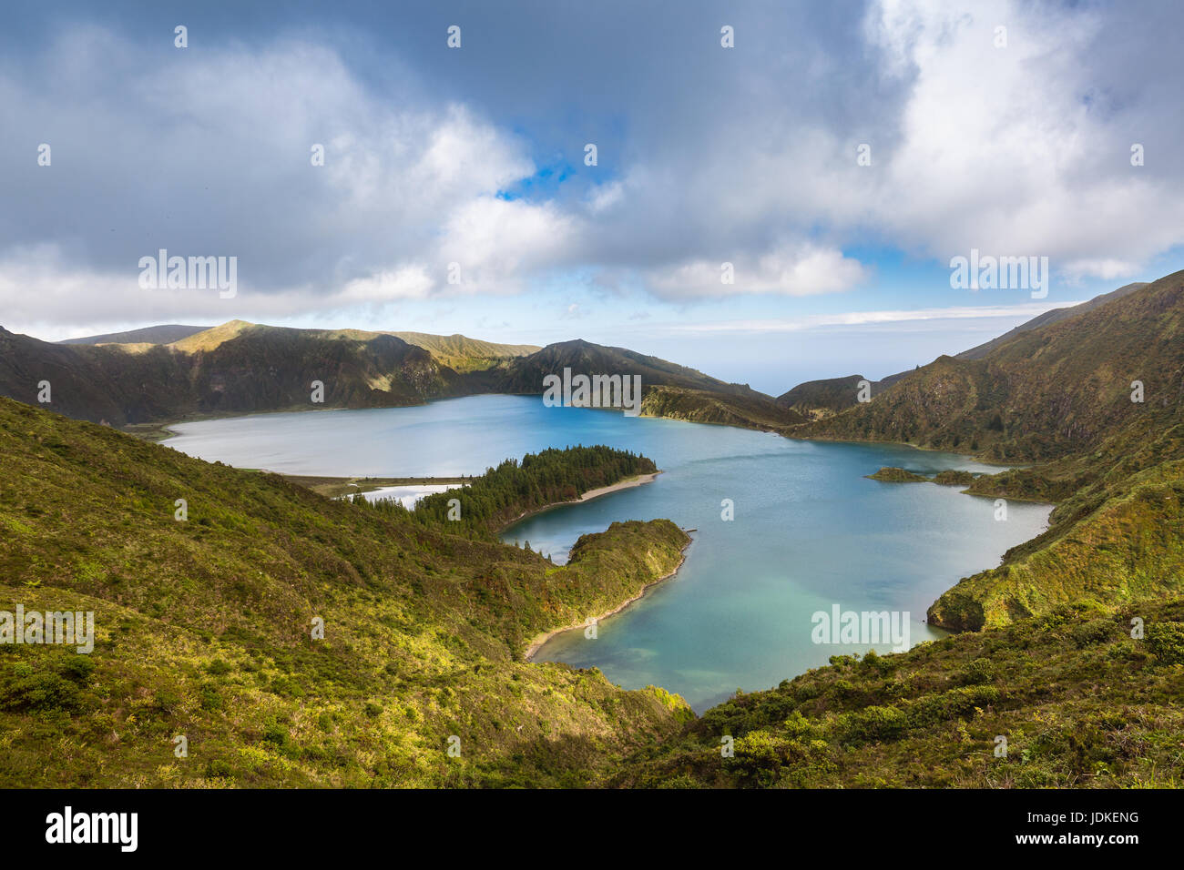 Lake of Fire (Lagoa do Fogo) in the crater of the volcano Pico do Fogo ...