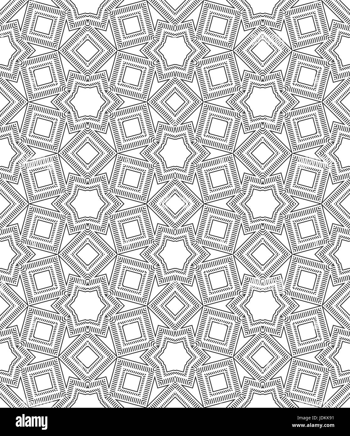 Ornamental linear pattern. Detailed vector illustration. Seamless black and white texture. Mandala design element Stock Vector