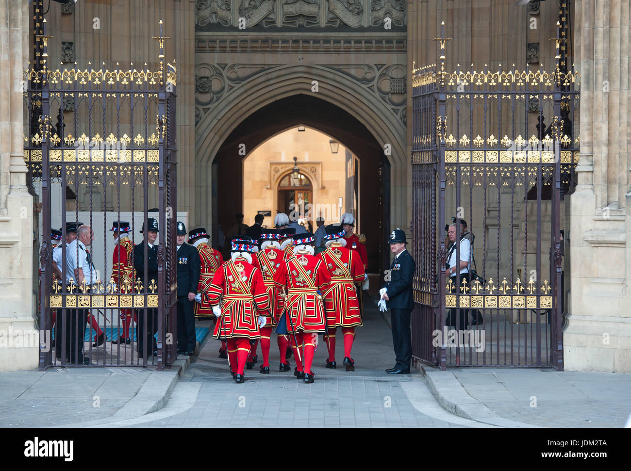 London, United Kingdom. 21st June 2017. Queen Elizabeth II on their way to the Houses of Parliament  before she addresses the State Opening of Parliament in the House of Lords at the Palace of Westminster. The State Opening of Parliament is the formal start of the parliamentary year. This year's Queen's Speech, setting out the government's agenda for the coming session  Michael Tubi / Alamy Live News Stock Photo