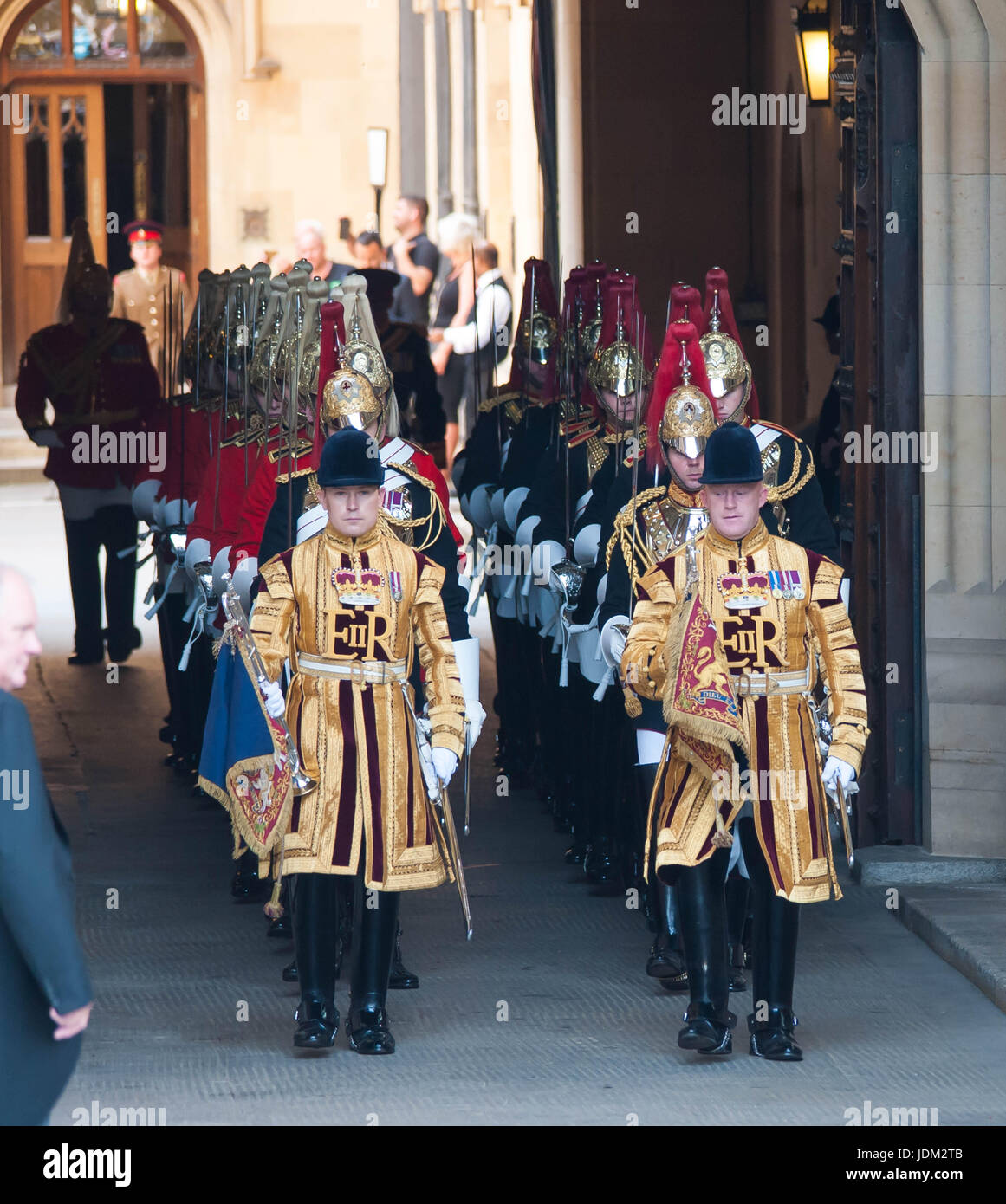 London, United Kingdom. 21st June 2017. Queen Elizabeth II on their way to the Houses of Parliament  before she addresses the State Opening of Parliament in the House of Lords at the Palace of Westminster. The State Opening of Parliament is the formal start of the parliamentary year. This year's Queen's Speech, setting out the government's agenda for the coming session  Michael Tubi / Alamy Live News Stock Photo