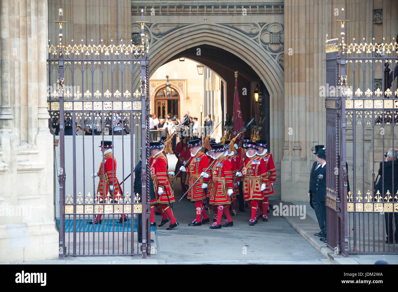 London, United Kingdom. 21st June 2017. Queen Elizabeth II on their way to the Houses of Parliament  before she addresses the State Opening of Parliament in the House of Lords at the Palace of Westminster. The State Opening of Parliament is the formal start of the parliamentary year. This year's Queen's Speech, setting out the government's agenda for the coming session  Michael Tubi / Alamy Live News Stock Photo