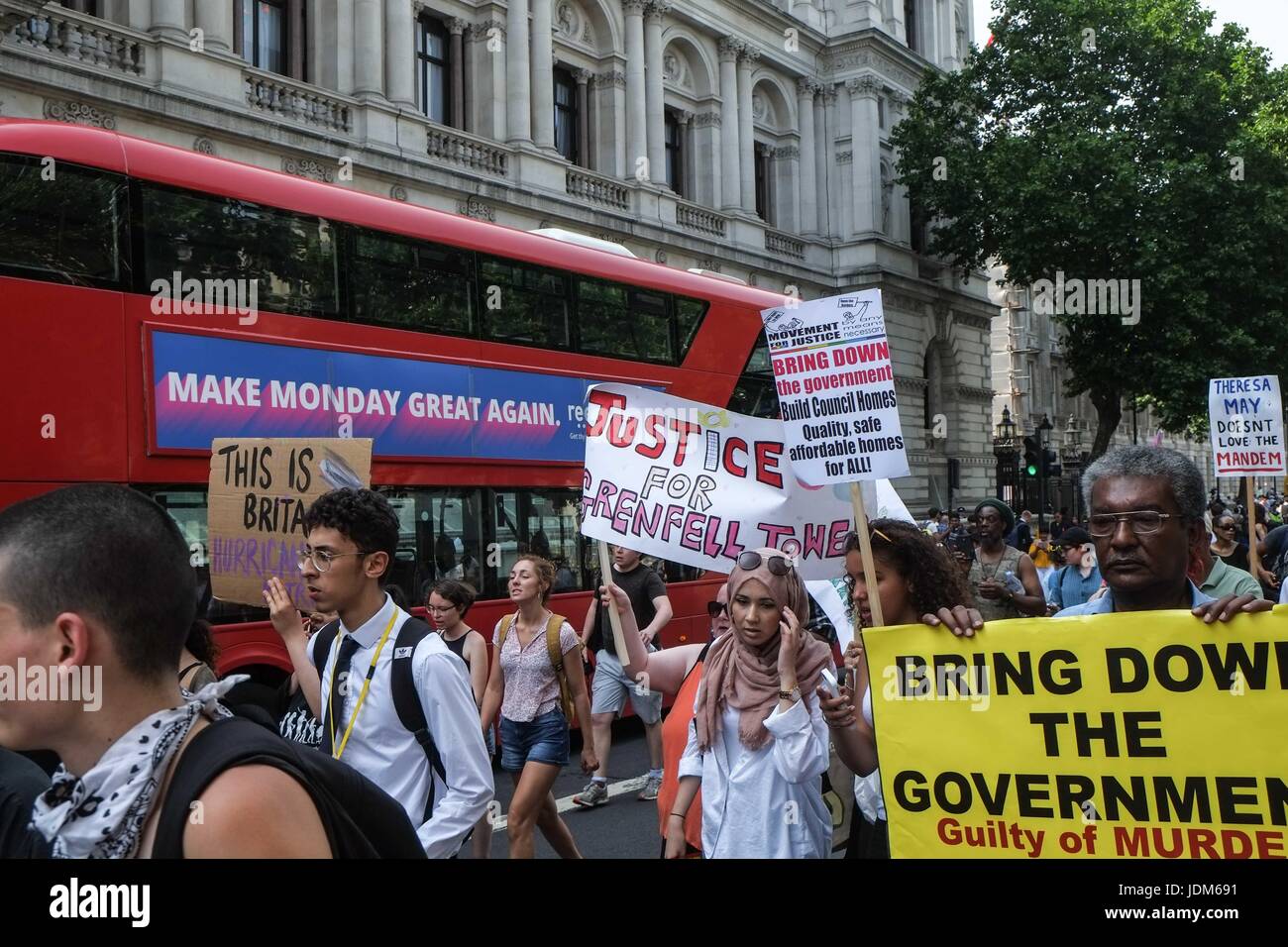 London, UK. 21st June, 2017. Day of Rage protesters march from Shepards Bush to Parliament demanding justice for the victims of the Grenfell Tower fire and Theresa Mays resignation. :Credit claire doherty Alamy/Live News. Stock Photo