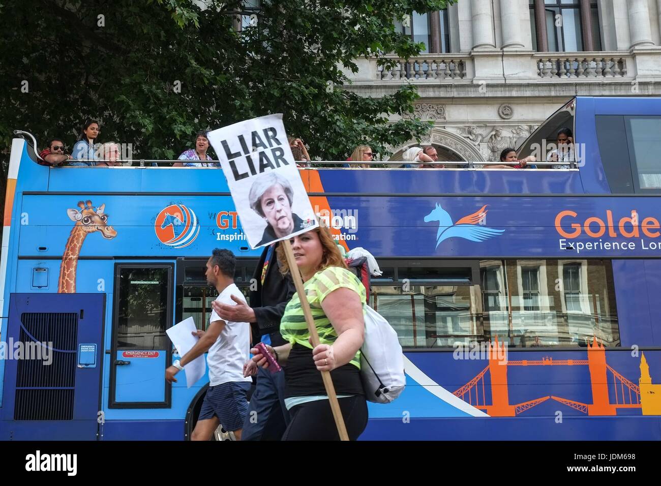London, UK. 21st June, 2017. Marching towards Parliament.Day of Rage protesters march from Shepards Bush to Parliament demanding justice for the victims of the Grenfell Tower fire and Theresa Mays resignation. :Credit claire doherty Alamy/Live News. Stock Photo