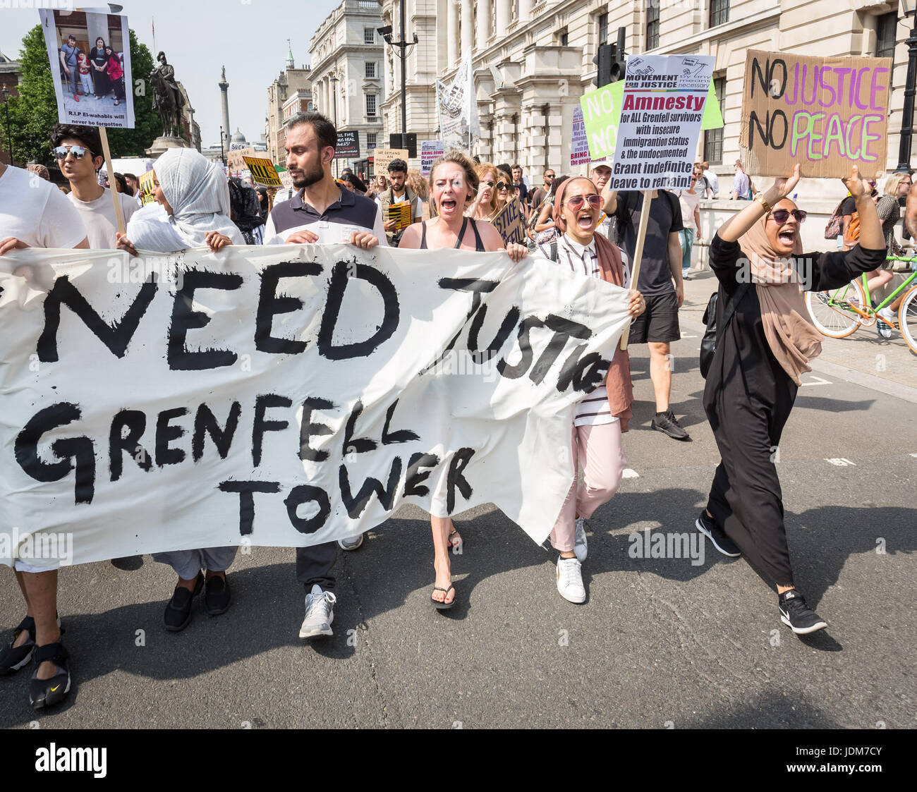 London, UK. 21st June, 2017. “Day of Rage” march and protest in Westminster after the Queen's Speech. Many were demanding Justice for the victims of the Grenfell Tower fire disaster whilst others voiced support for Jeremy Corbyn and the Labour party. © Guy Corbishley/Alamy Live News Stock Photo