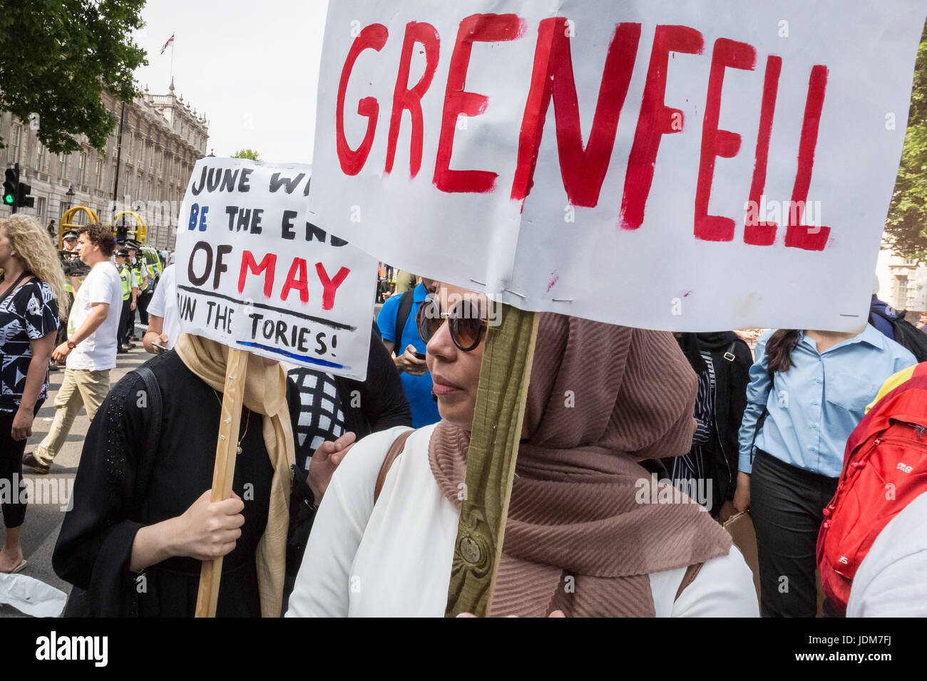 London, UK. 21st June, 2017. “Day of Rage” march and protest in Westminster after the Queen's Speech. Many were demanding Justice for the victims of the Grenfell Tower fire disaster whilst others voiced support for Jeremy Corbyn and the Labour party. © Guy Corbishley/Alamy Live News Stock Photo