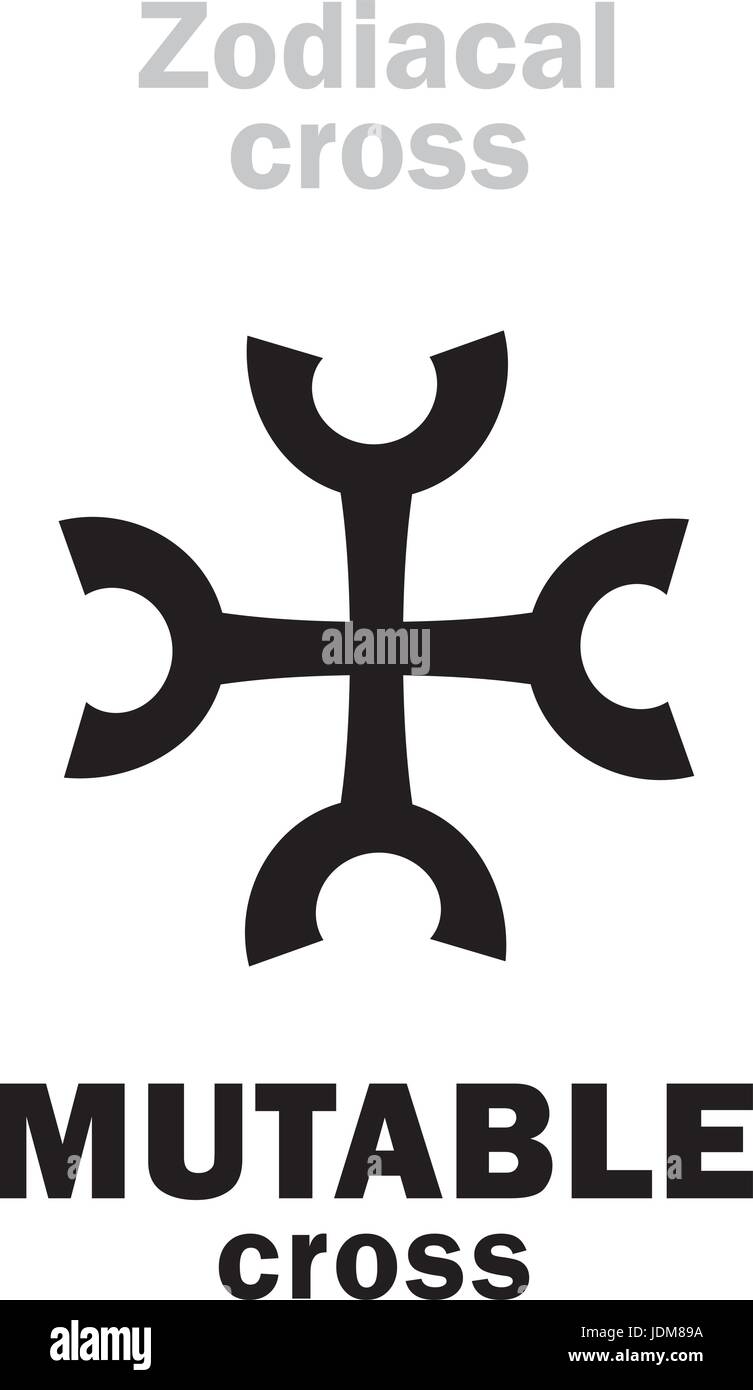 Astrology Alphabet: Zodiacal MUTABLE cross. Hieroglyphics character sign (single symbol). Stock Vector