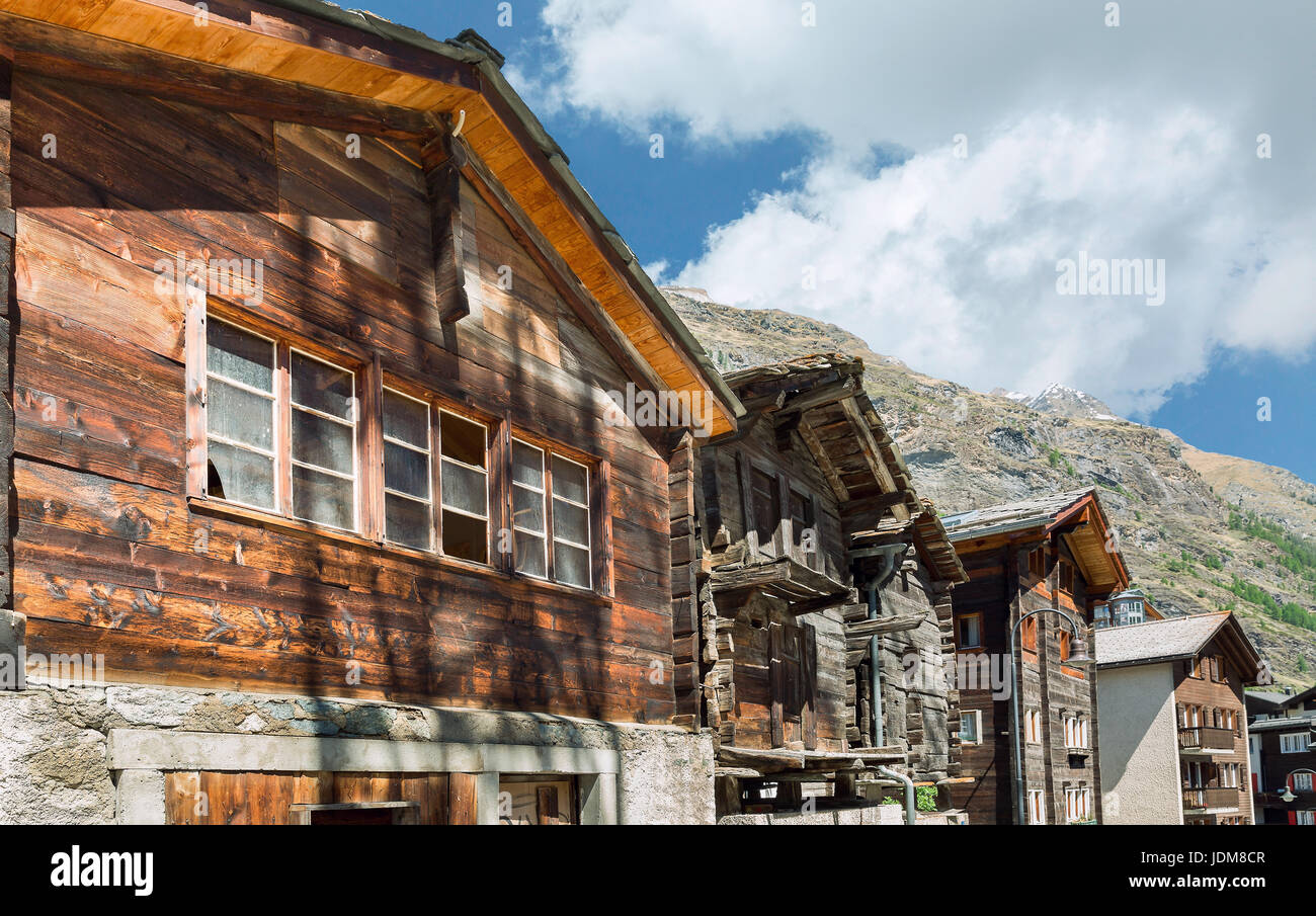 Old wooden houses in Zermatt Switzerland Stock Photo Alamy