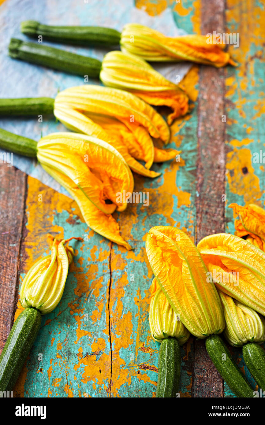 Edible courgette flowers isolated Stock Photo Alamy