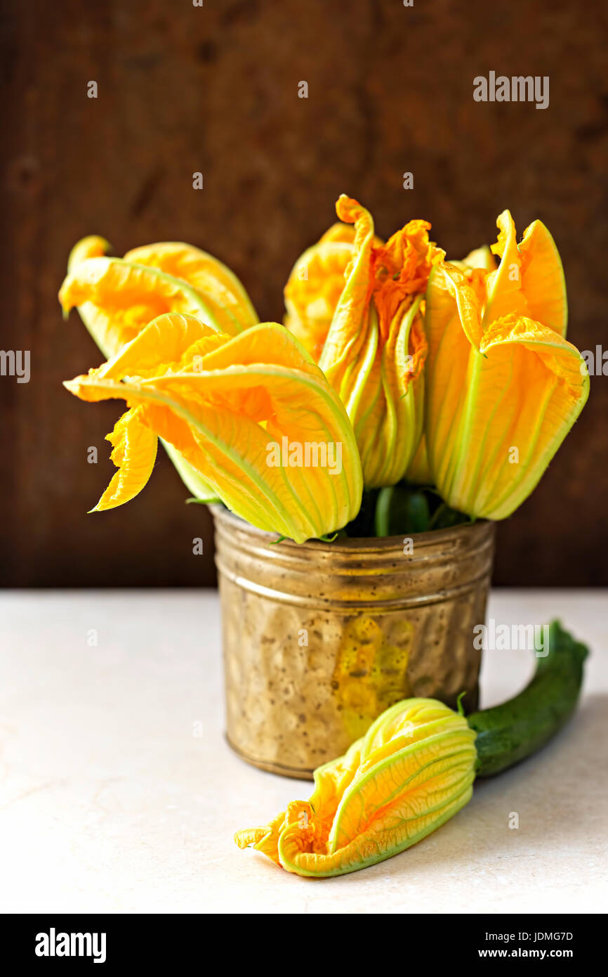 Edible courgette flowers isolated Stock Photo Alamy