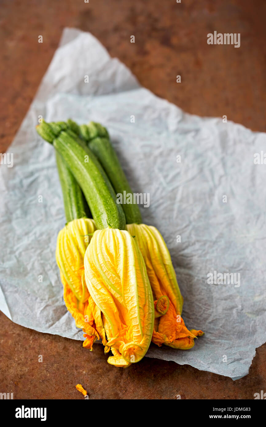 Edible courgette flowers isolated Stock Photo Alamy