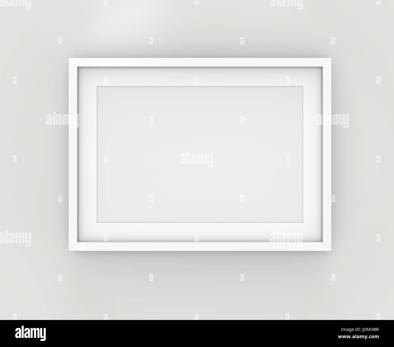 3D render of Classic White Frame with white Passe-partout on Wall.  Blank for Copy Space. Stock Photo