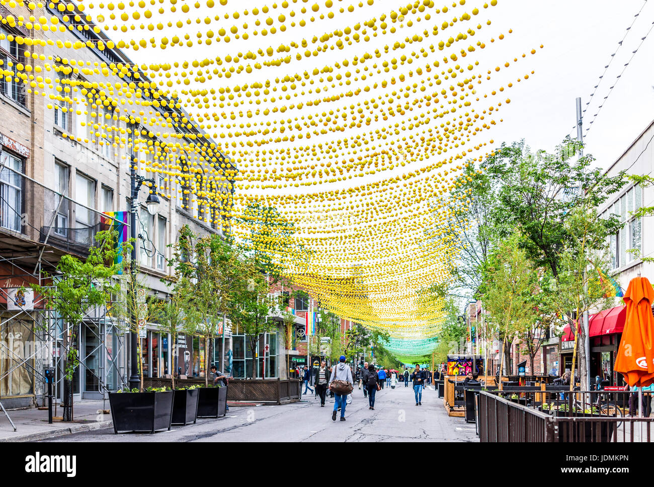 Montreal, Canada - May 26, 2017: People walking on Sainte Catherine ...