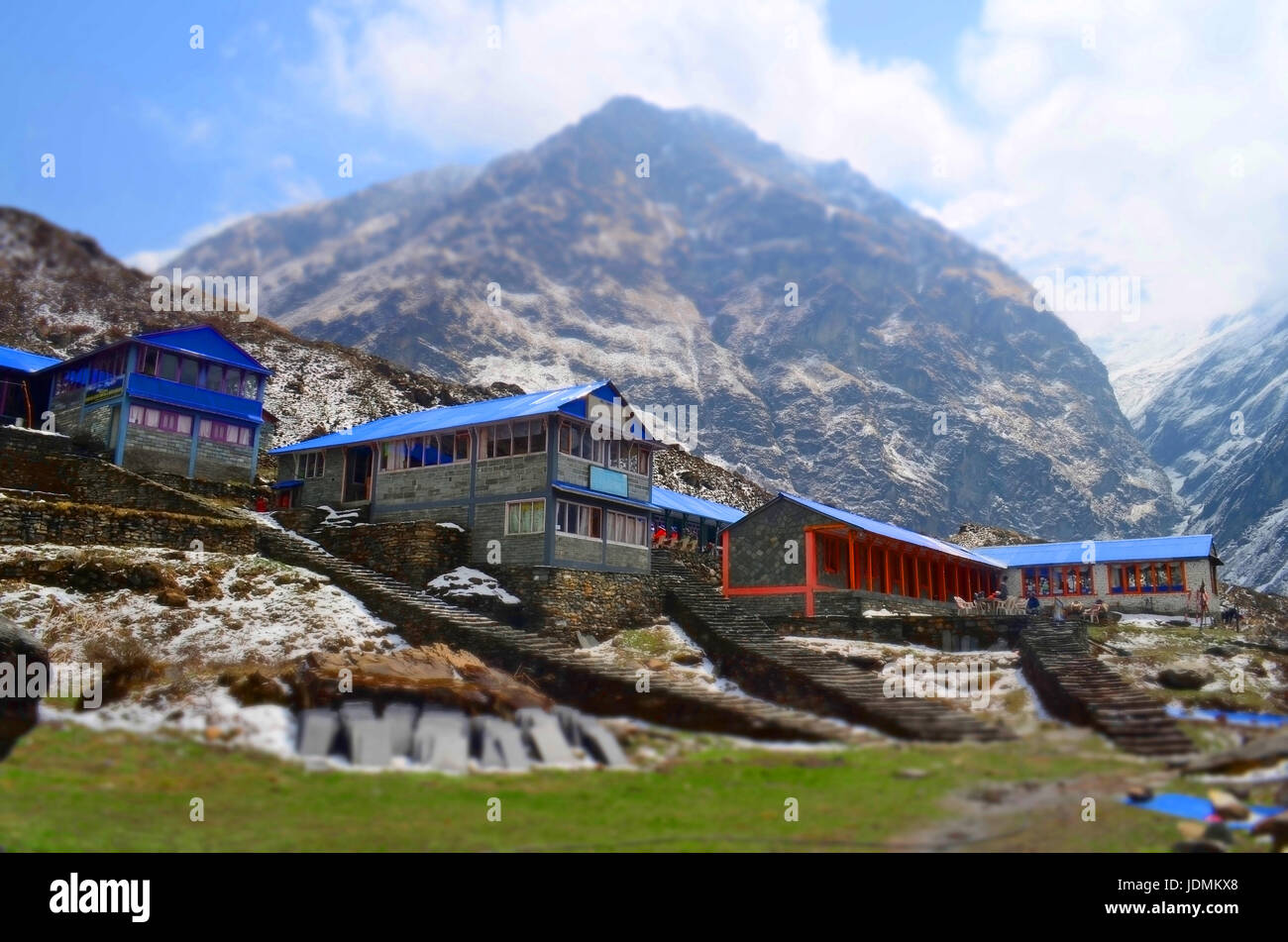 Lodge for traveler on the mountain, in Machpuchare Base Camp. Nepal. Stock Photo