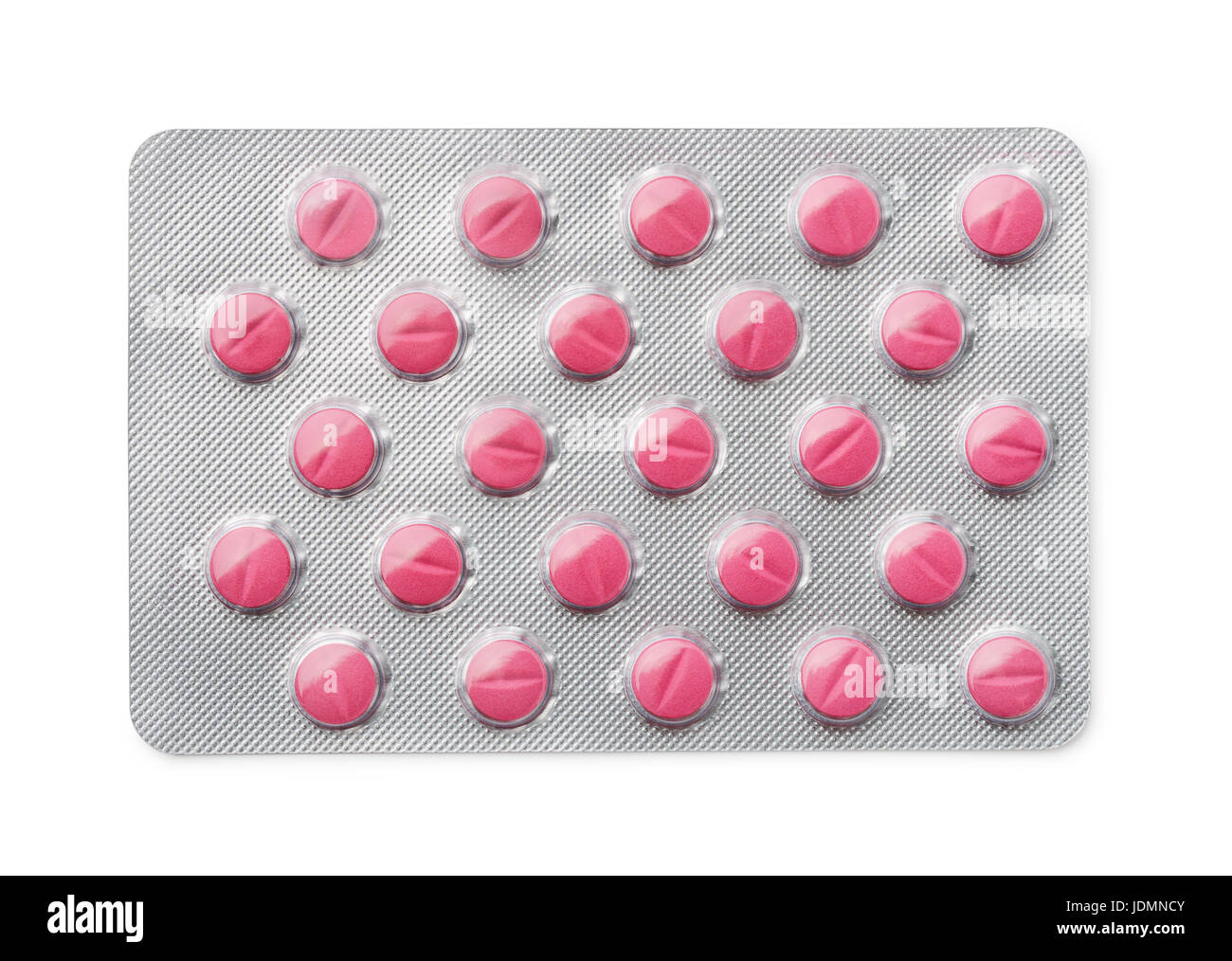 Blister pack of pink pills isolated on white Stock Photo