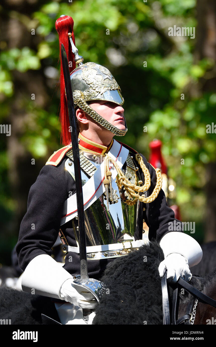 Blues and Royals of the Household Cavalry at Trooping the Colour 2017 in The Mall, London, UK Stock Photo