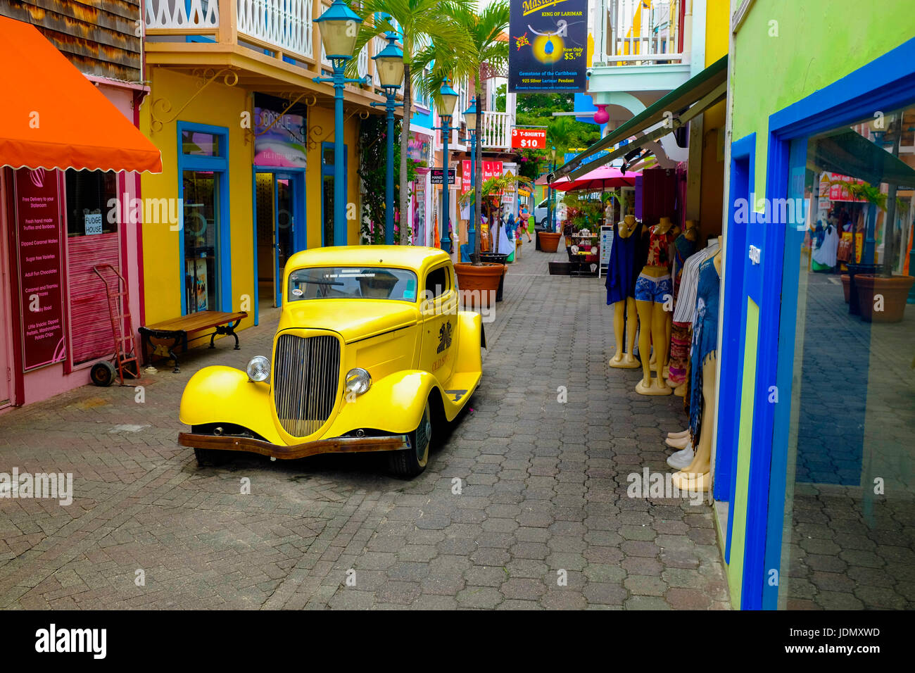 Vintage Car on Old Street, Philipsburg, St. Maarten Stock Photo