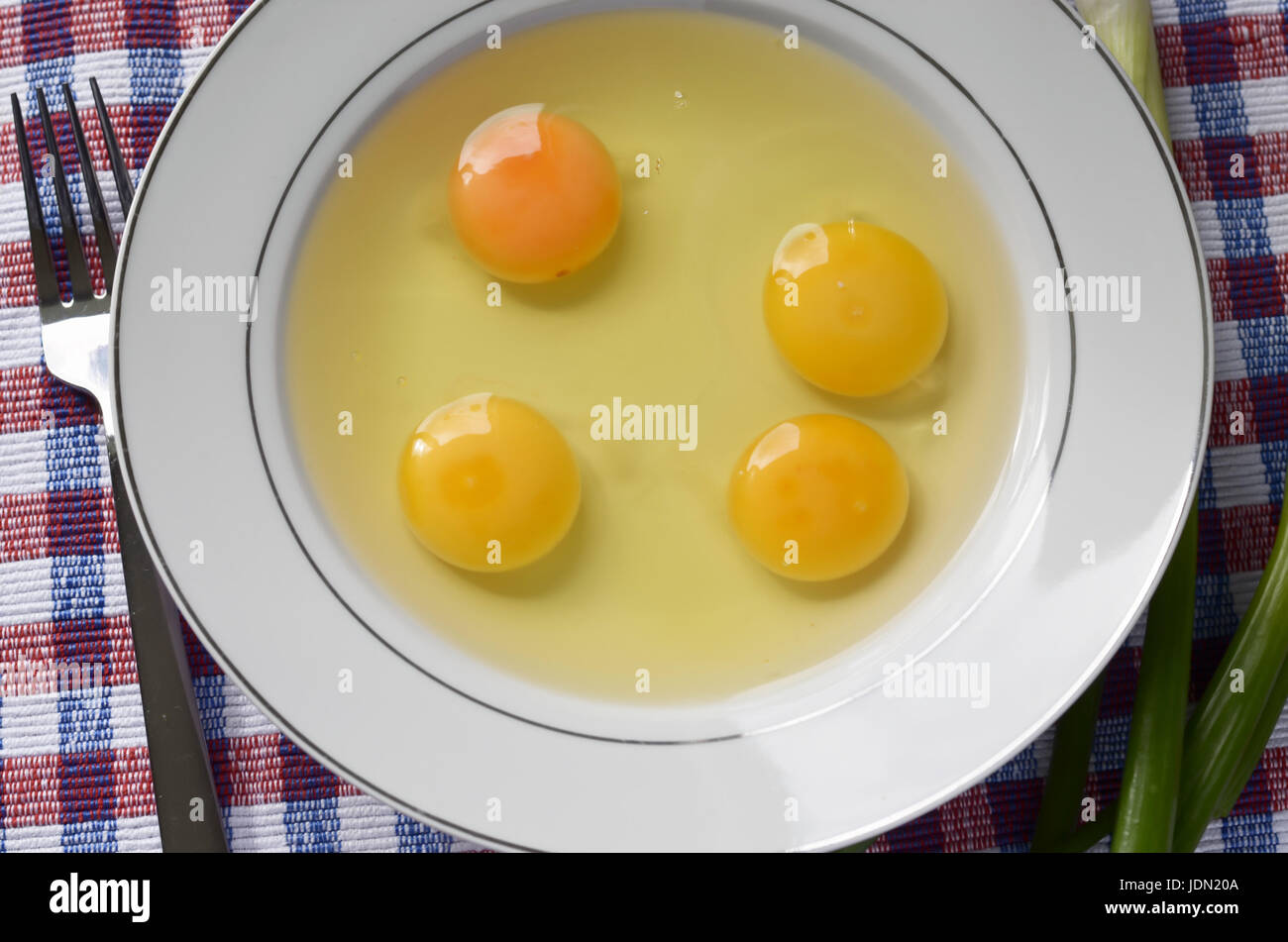 Egg yolk, egg white, raw eggs prepare for scramble egg Stock Photo