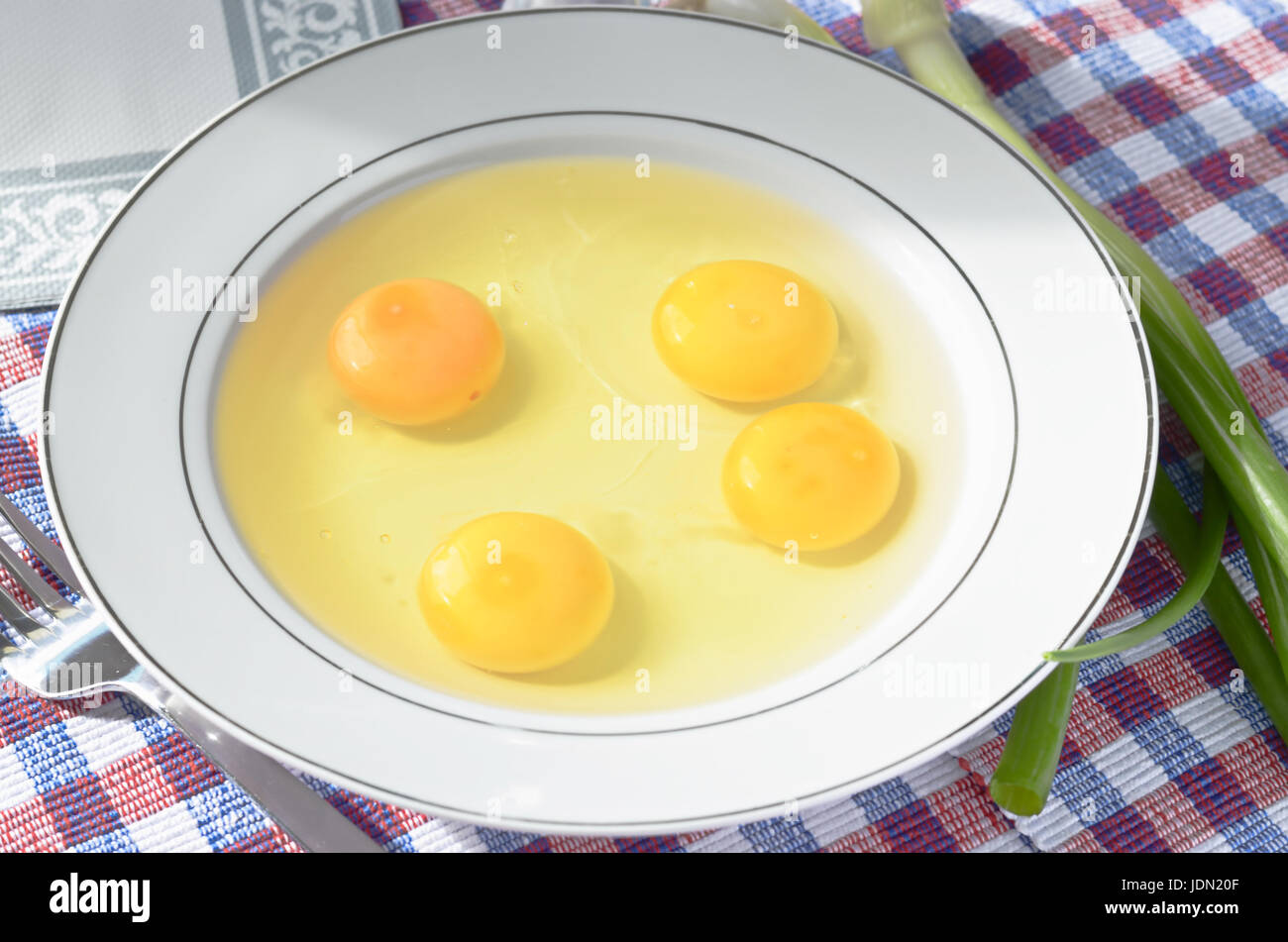 Egg yolk, egg white, raw eggs prepare for scramble egg Stock Photo