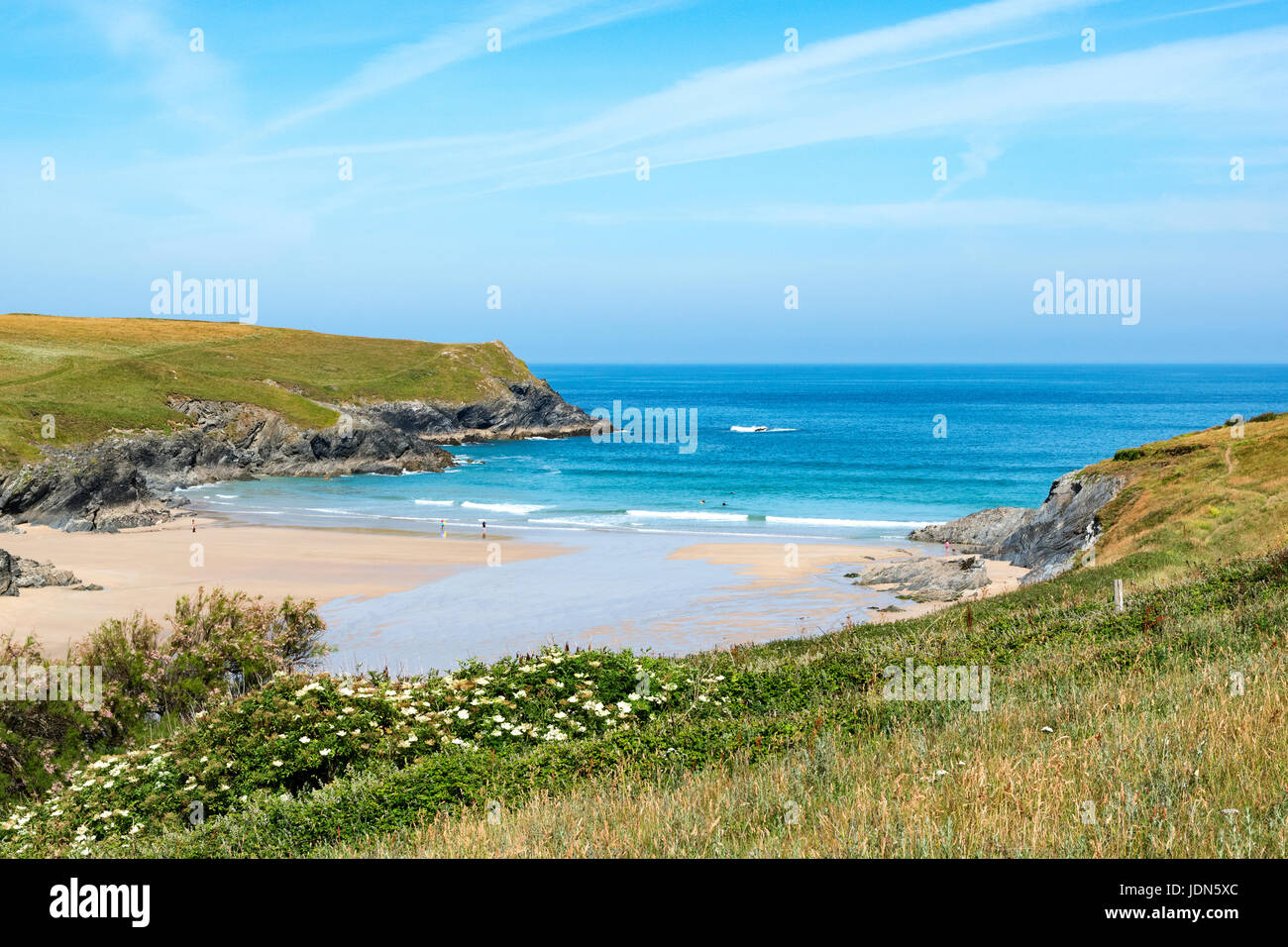beach and cove at porth joke,  pentire in cornwall, england, britain, uk. Stock Photo