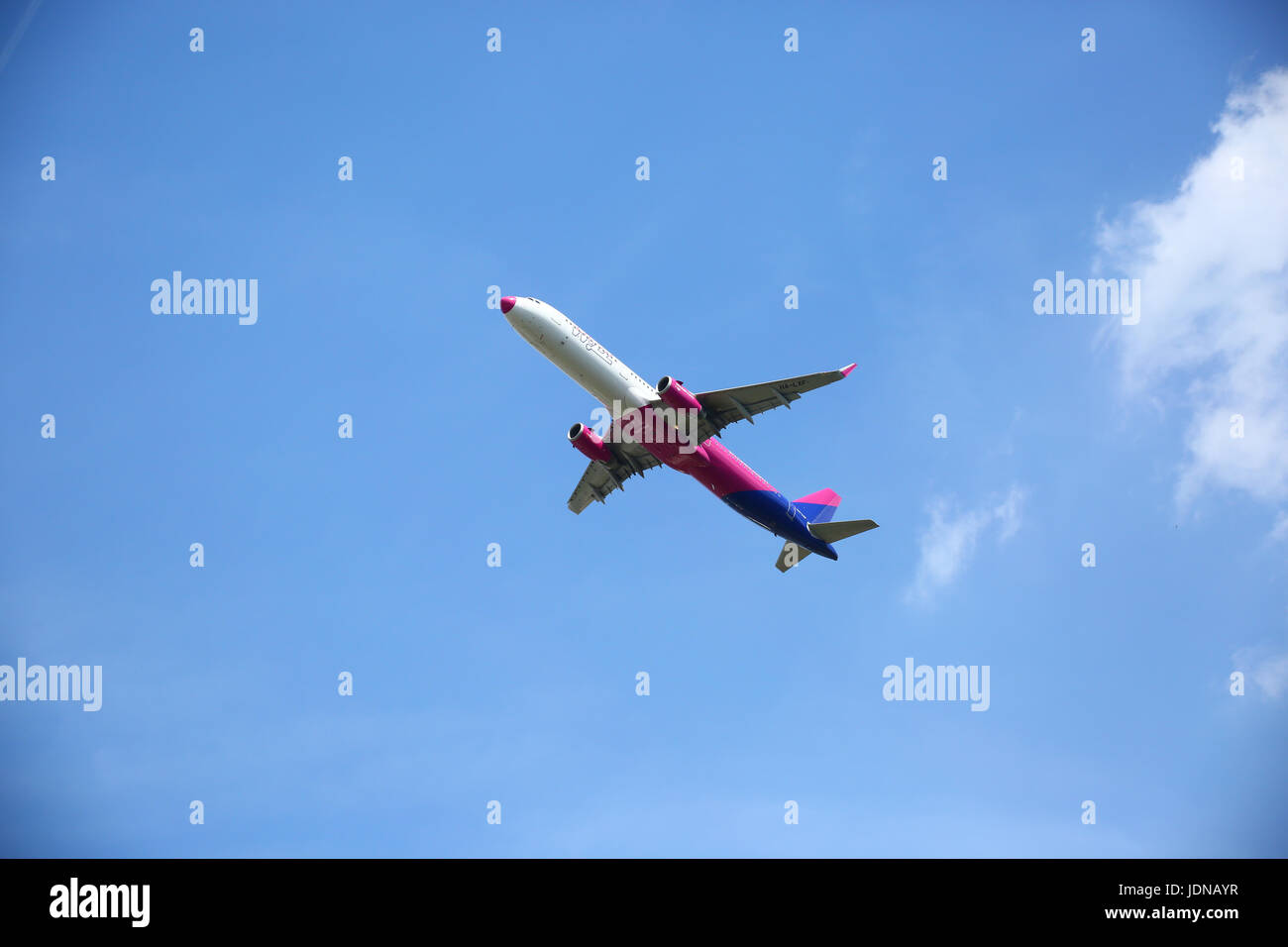 WIZZ airlines plane takeoff Stock Photo