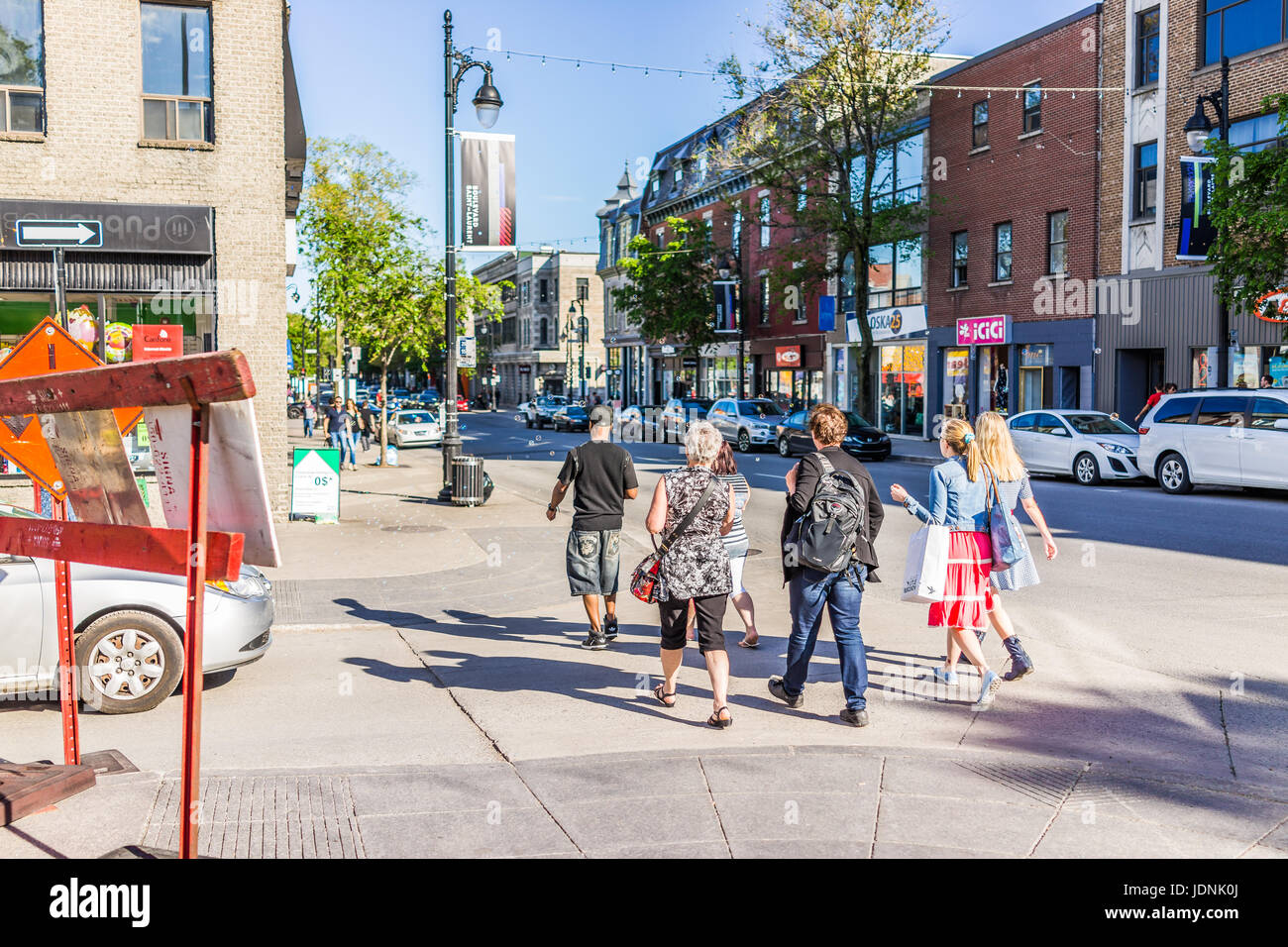 Montreal, Canada - May 27, 2017: People walking on Saint Laurent boulevard in Montreal's Plateau Mont Royal in Quebec region Stock Photo