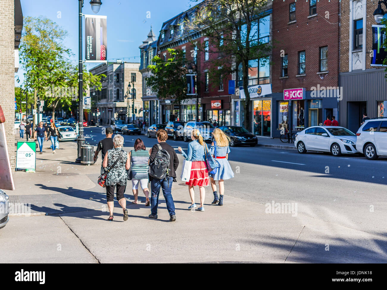 Montreal, Canada - May 27, 2017: People walking on Saint Laurent boulevard in Montreal's Plateau Mont Royal in Quebec region Stock Photo