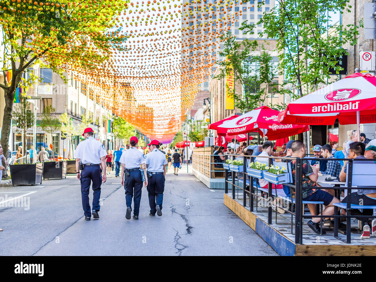 Montreal, Canada - May 27, 2017: Police security walking on Sainte ...