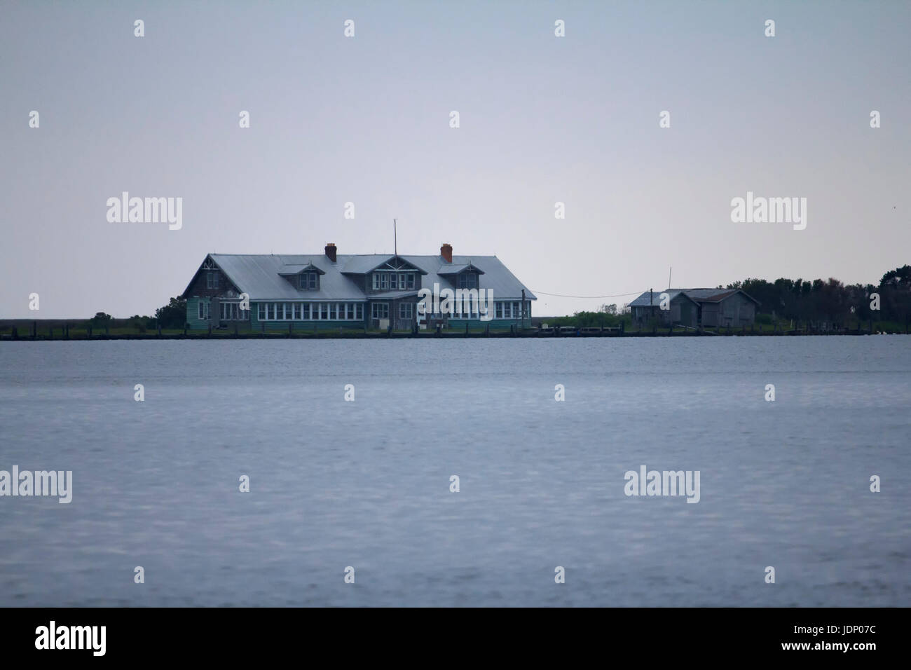 Fishing and Hunting Lodge on Island in Pamlico Sound Outer Banks North Carolina Stock Photo