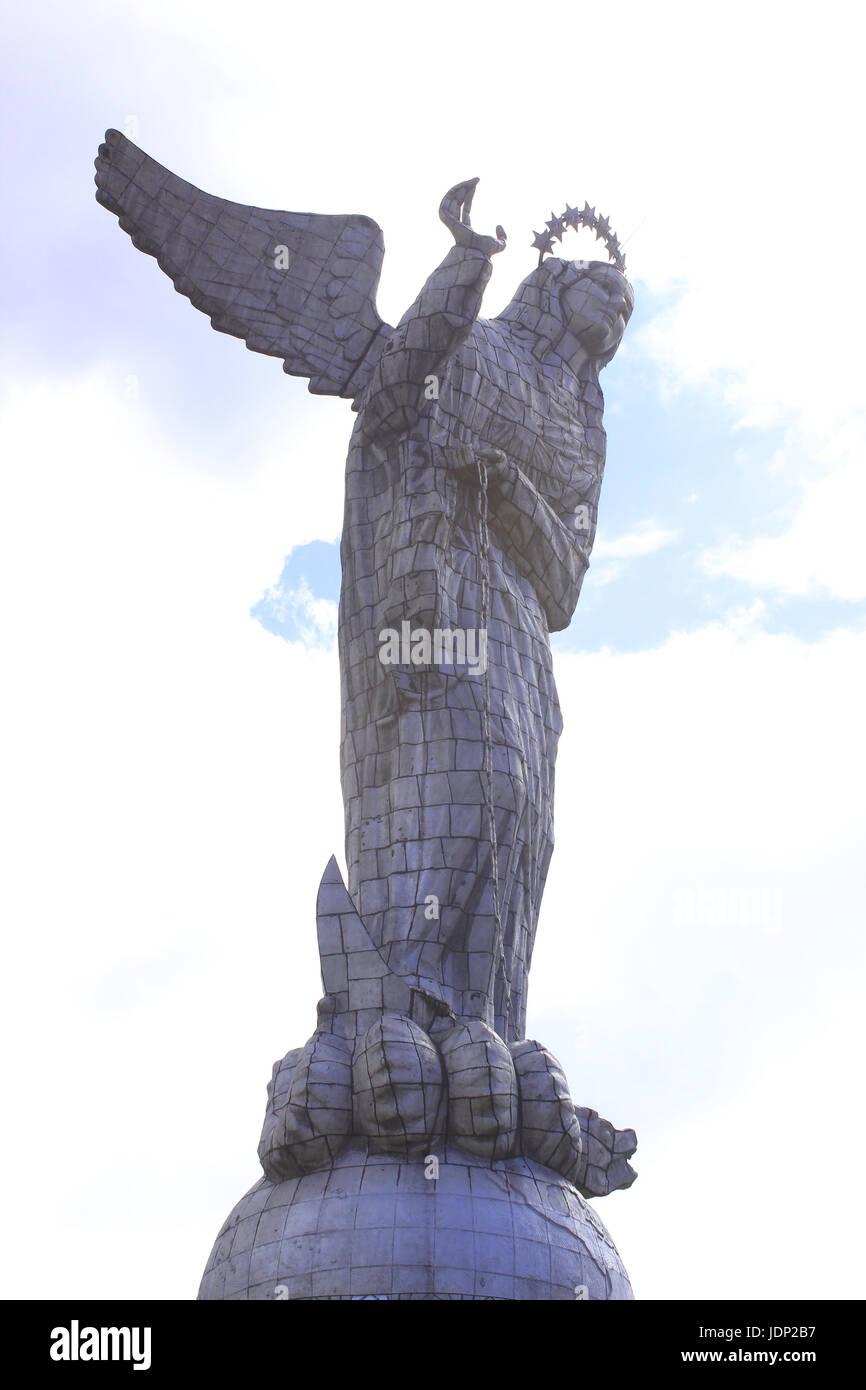 A statue of the winged Virgin Mary in the historic center of Quito, Ecuador Stock Photo
