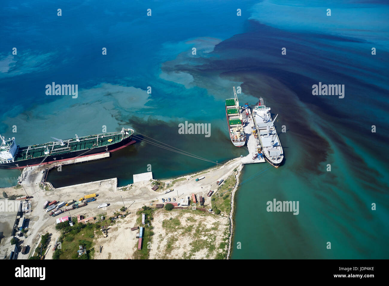 Aerial View Of Docked Cargo Ships In Polluted Port Au Prince Bay Haiti Stock Photo Alamy