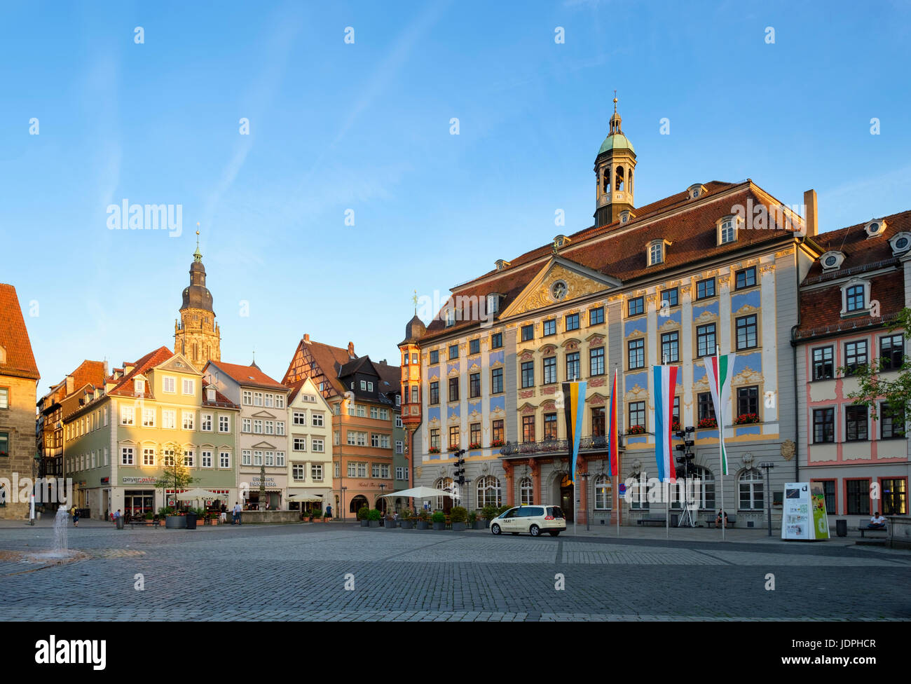 Town Hall on the market square with church St. Moritz, Coburg, Upper Franconia, Franconia, Bavaria, Germany Stock Photo