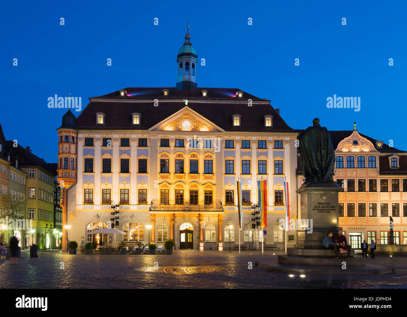 City Hall and Prince Albert Memorial, Market Square, Coburg, Upper Franconia, Franconia, Bavaria, Germany Stock Photo