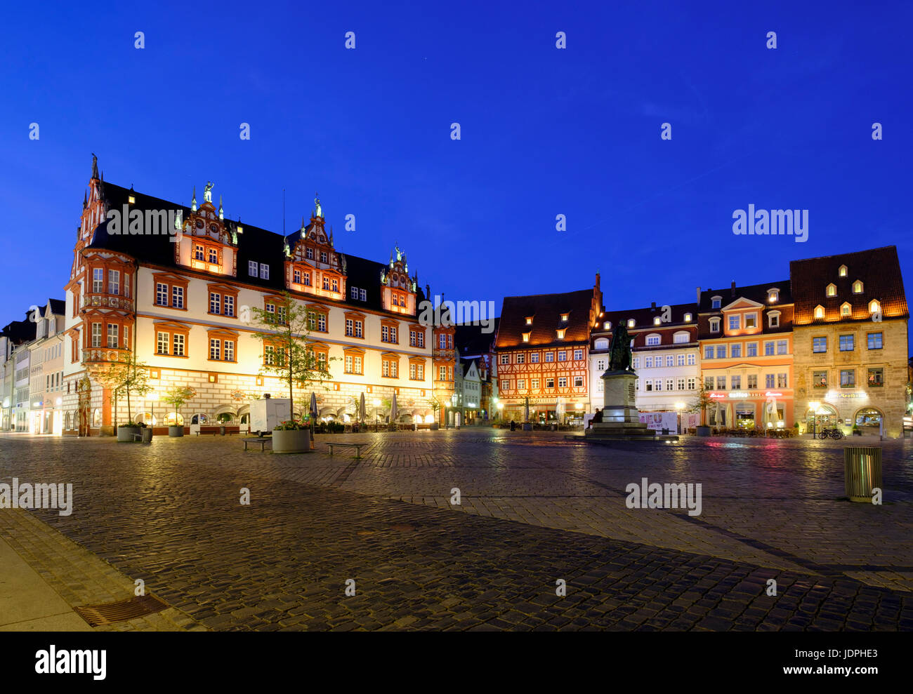 Stadthaus and Prince Albert Memorial, Market Square, Coburg, Upper Franconia, Franconia, Bavaria, Germany Stock Photo