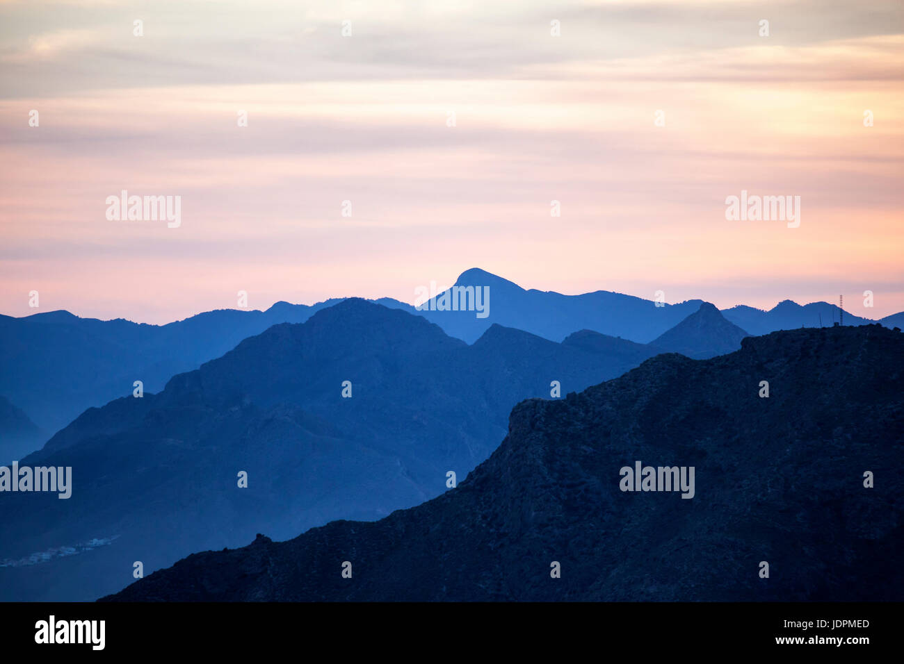 Mountainscape at sunset. Mazarron, region of Murcia, Spain Stock Photo