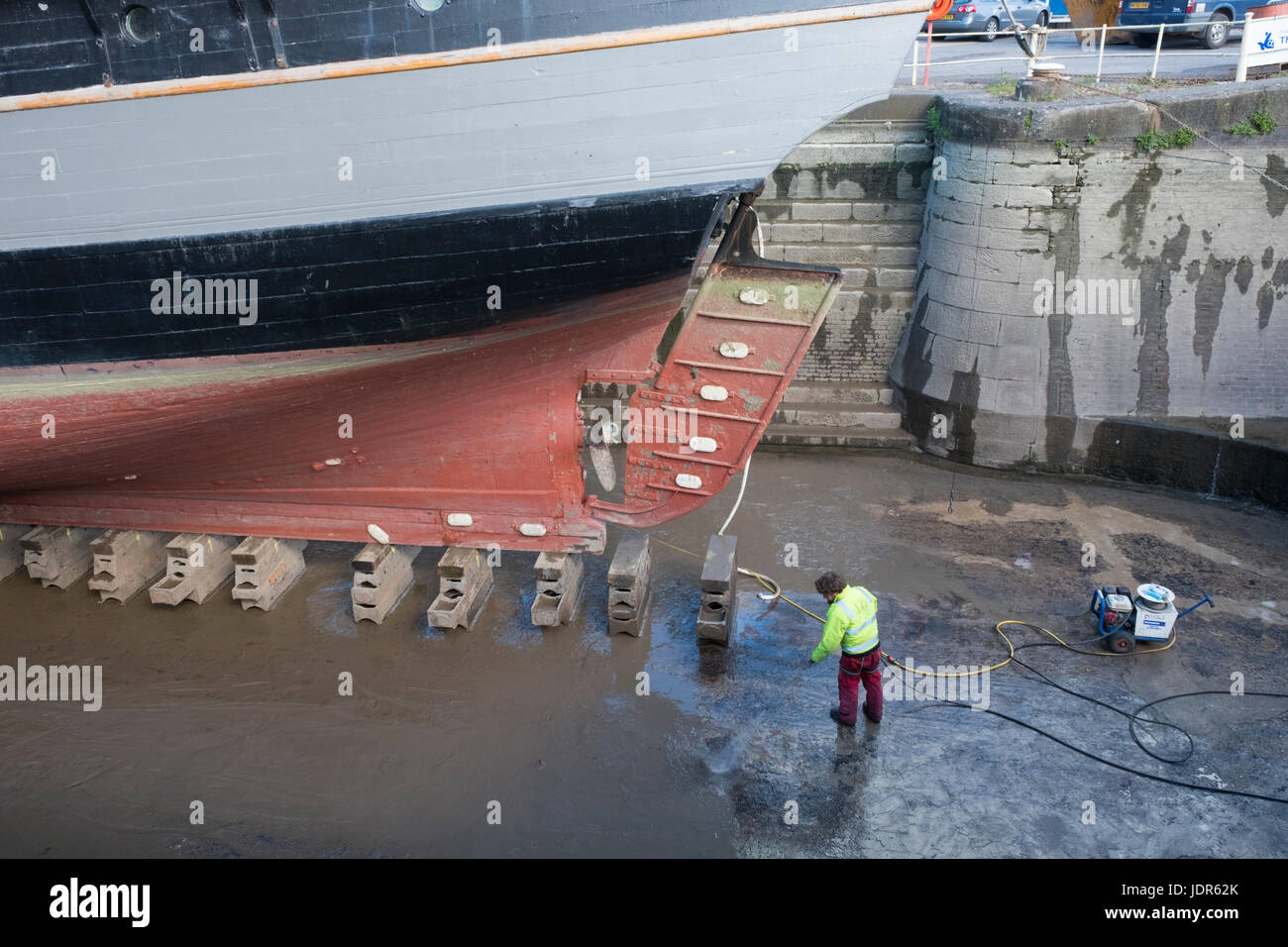 Threemasted barque Earl of Pembroke in dry dock at Gloucester for