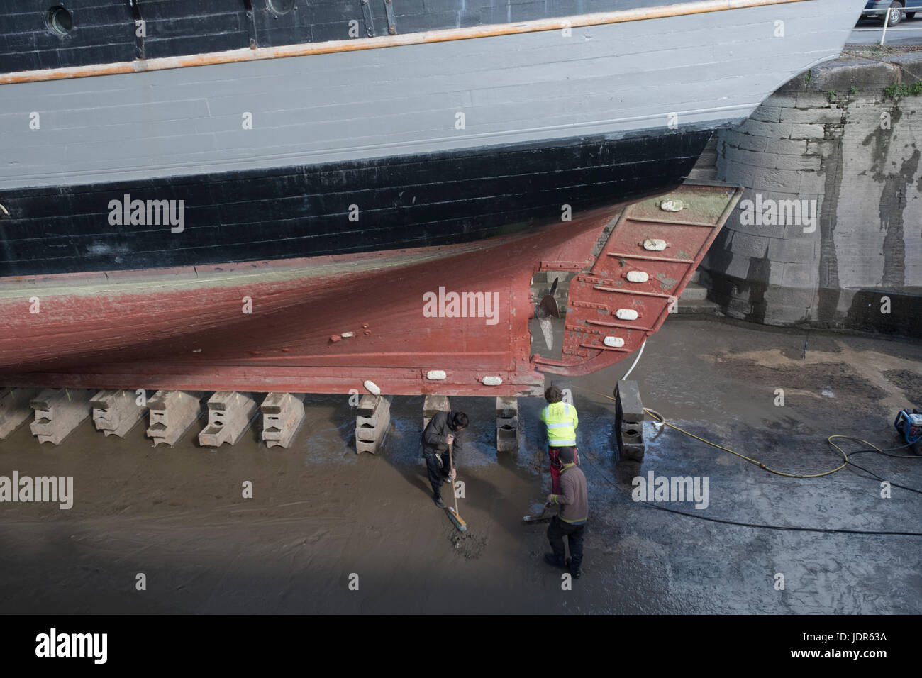 Threemasted barque Earl of Pembroke in dry dock at Gloucester for