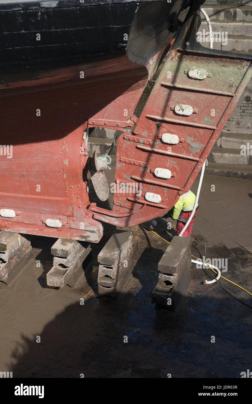 Threemasted barque Earl of Pembroke in dry dock at Gloucester for