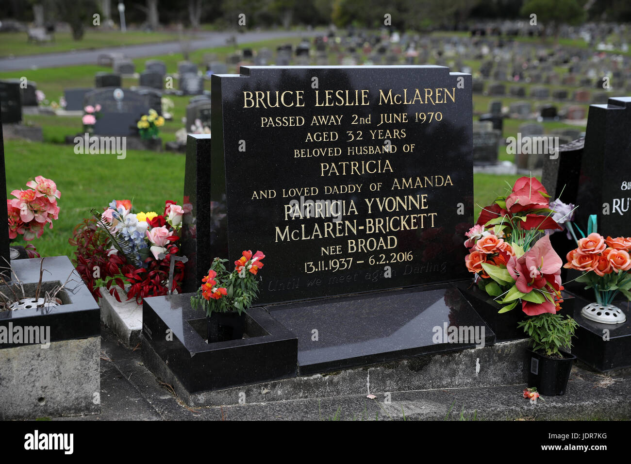 The Grave Of Racing Driver Bruce Mclaren And His Wife Patricia In