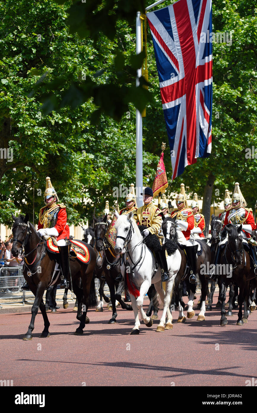 Life Guards Household Cavalry at Trooping the Colour 2017 in The Mall, London. Space for copy Stock Photo