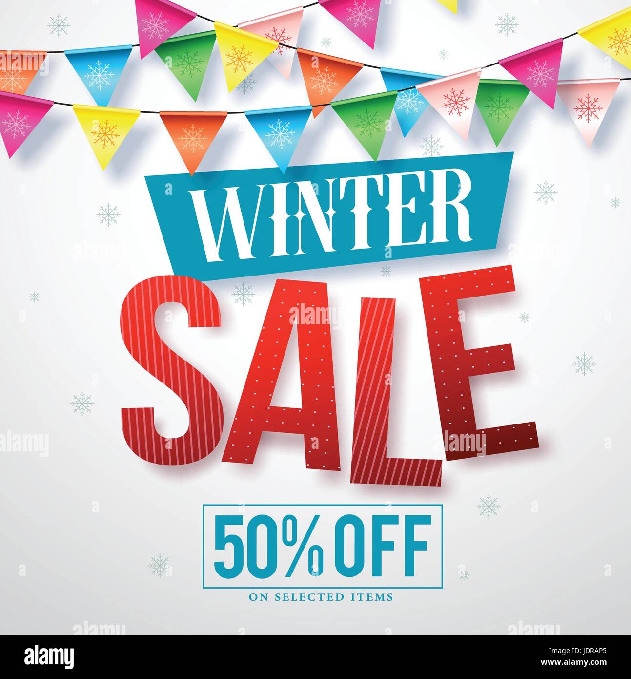 Winter Sale Vector Banner With Red Sale Text And Snow Stock