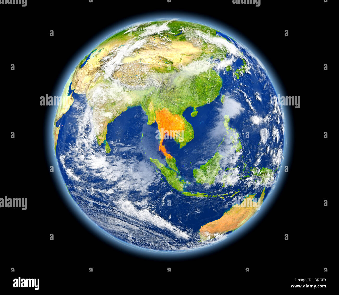 Thailand on planet Earth. 3D illustration with detailed planet surface ...