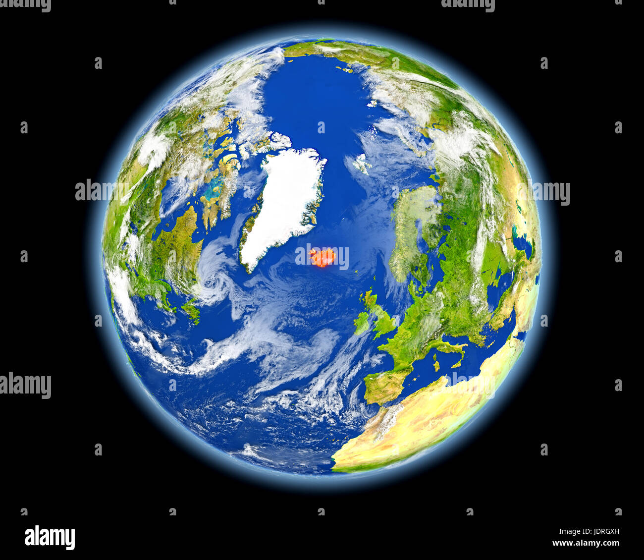 Iceland on planet Earth. 3D illustration with detailed planet surface ...