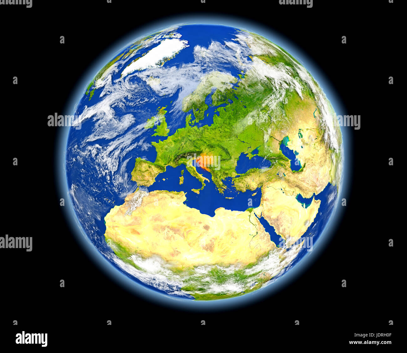 Croatia on planet Earth. 3D illustration with detailed planet surface ...