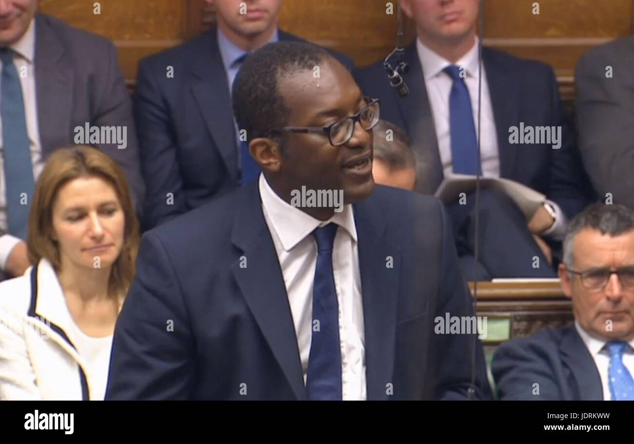Kwasi Kwarteng, Conservative MP for Spelthorne seconds the loyal address following the State Opening of Parliament, at the Houses of Parliament, London. Stock Photo