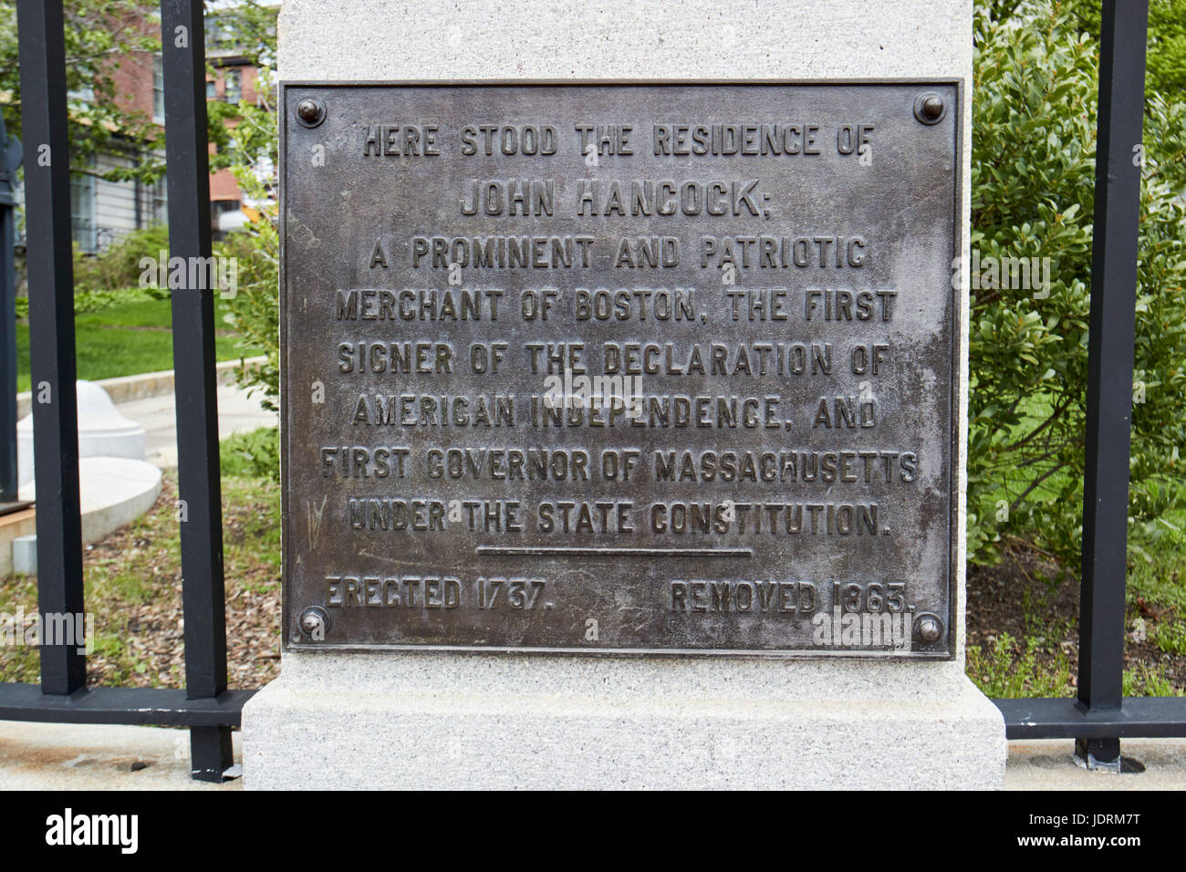 plaque for the former residence of john hancock massachusetts state house Boston USA Stock Photo